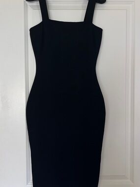 Black Bandage Bodycon Midi Dress Stretch Rayon Blend Size M
